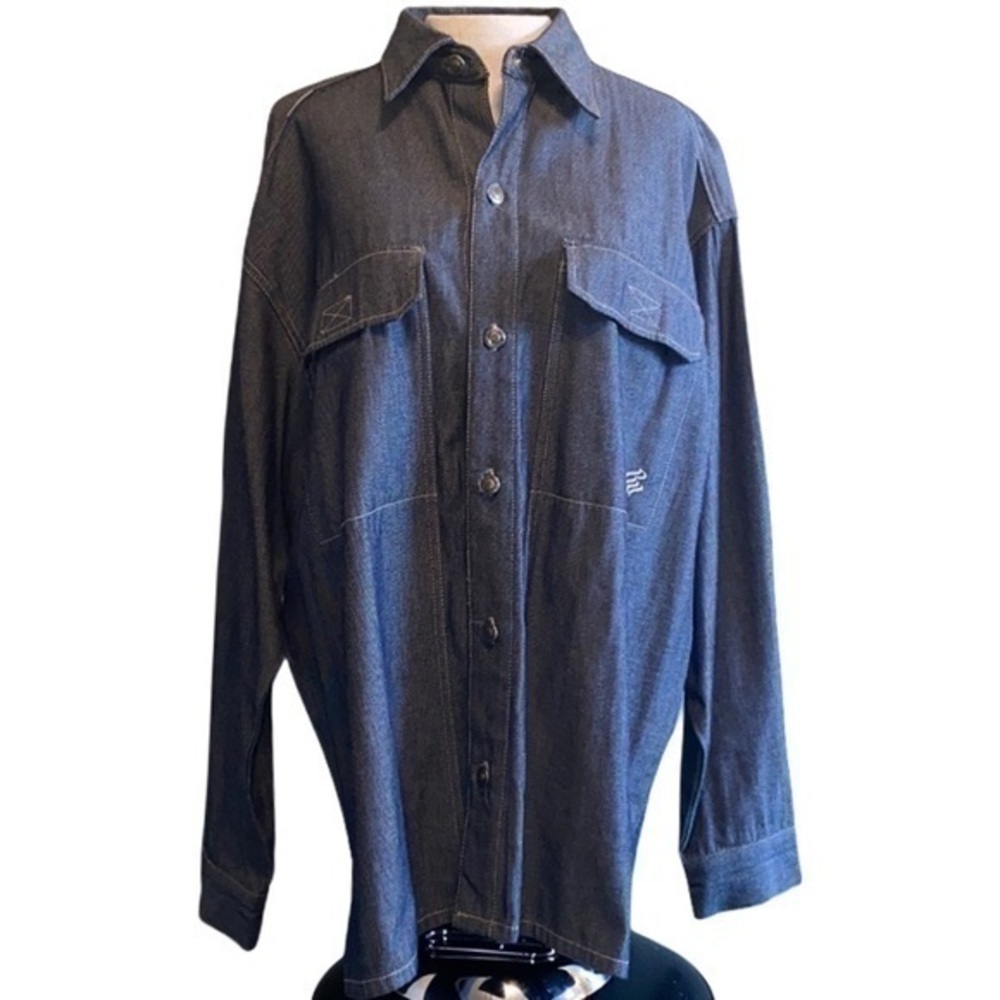 Rocawear long sleeve button down, large,blue denim